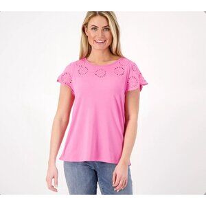 Laurie Felt Cotton w/ Rayon Made From Bamboo Flutter Sleeve Tee Size XS A601151.